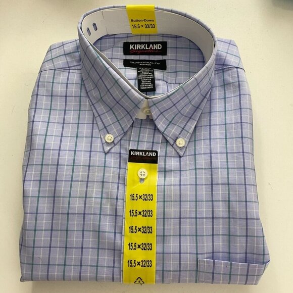 NEW Kirkland Signature Mens 15.5-32/33 Traditional Plaid Button-Down Shirt - Picture 2 of 5